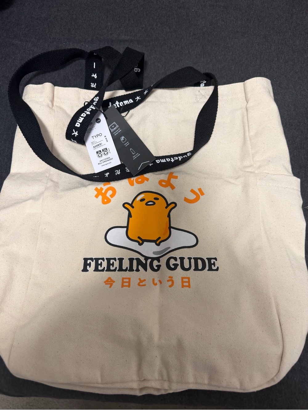 Sanrio Gudetama Canvas Tote in Cream, Orange & Black (NWT)